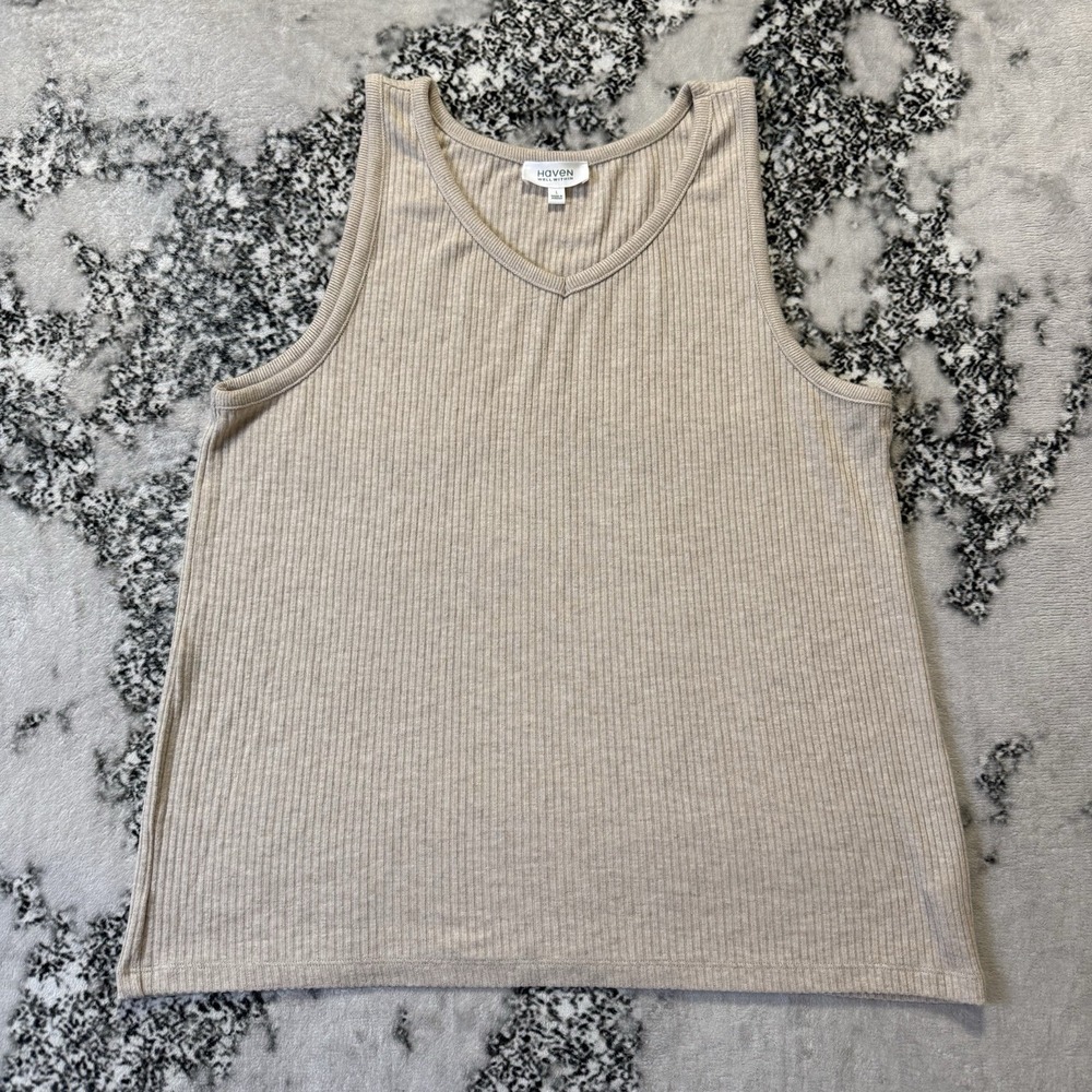 Haven Well Within Top Womens‎ Size L Tan Rayon Blend Tank V Neck Athleisure